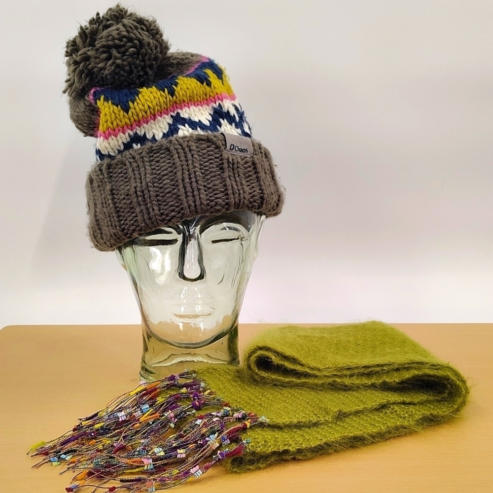 Chaos Women's Knitted Hat and Green Scarf Match Unbranded